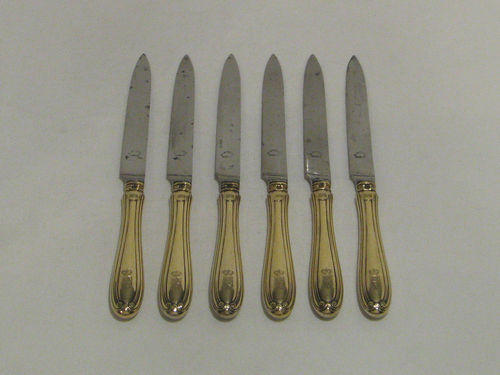 Silber Messer AUCOC Paris - mit Vergoldung - 6-teilig